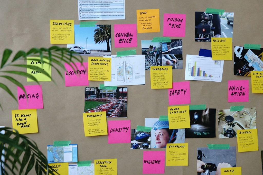 Wall of colourful sticky notes from a product research session
